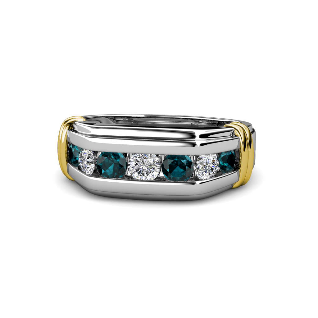 Brad Round London Blue Topaz and Diamond 7 Stone Men Wedding Ring 